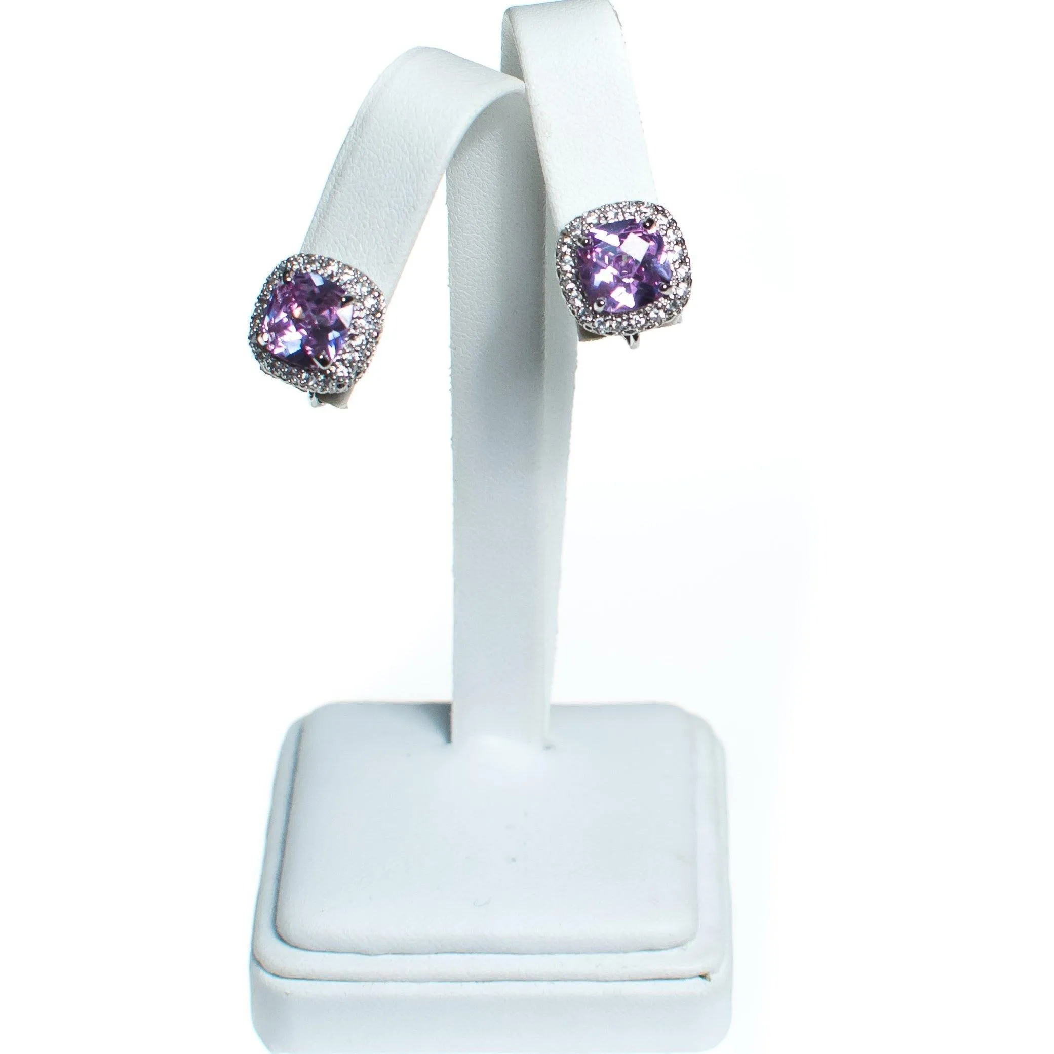 Vintage Pave Diamante Crystal and Light Amethyst Purple Soft Squared Statement Earrings