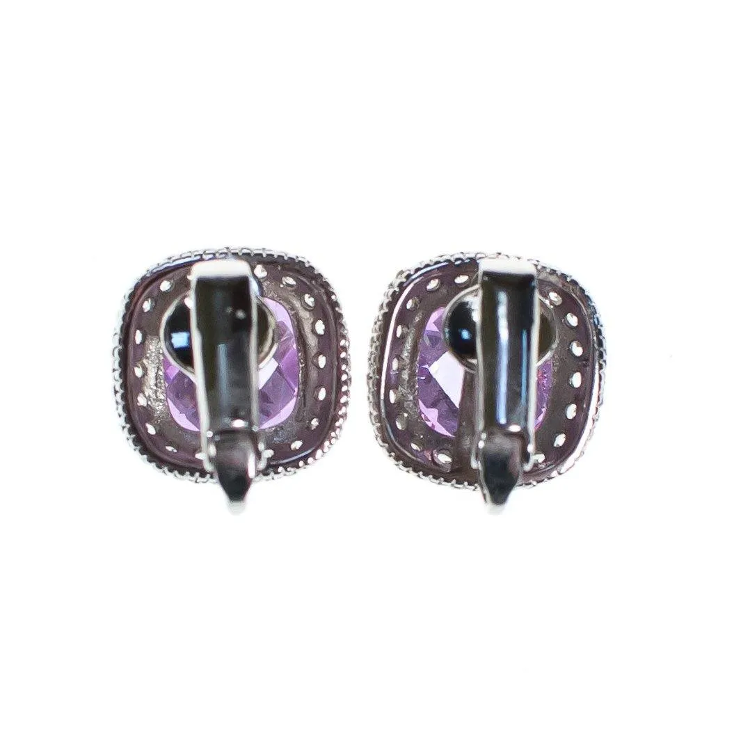 Vintage Pave Diamante Crystal and Light Amethyst Purple Soft Squared Statement Earrings