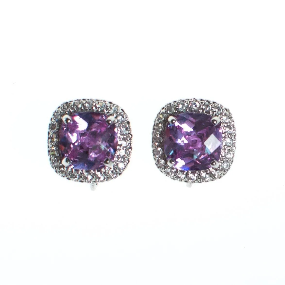 Vintage Pave Diamante Crystal and Light Amethyst Purple Soft Squared Statement Earrings