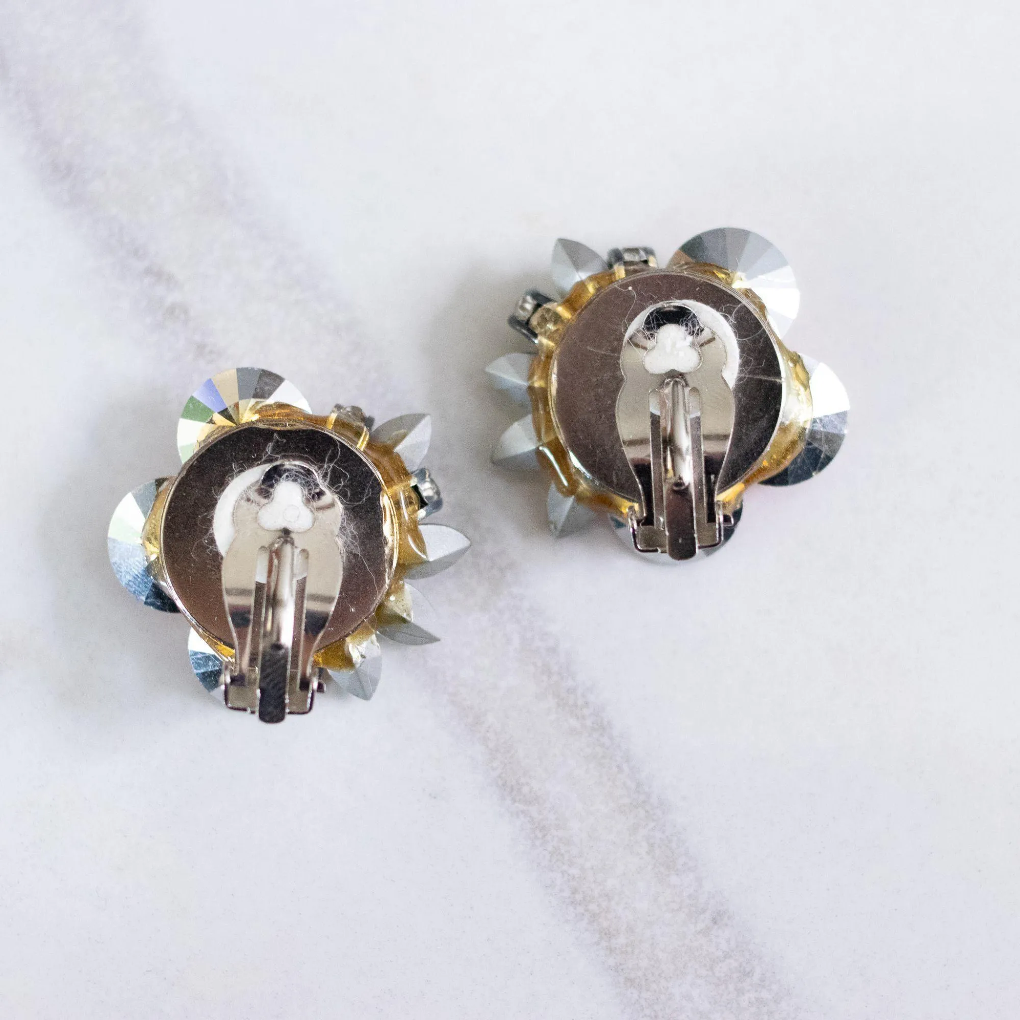 Vintage Peach and Diamante Rhinestone Statement Earrings