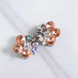 Vintage Peach and Diamante Rhinestone Statement Earrings