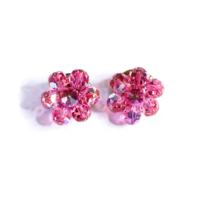 Vintage Pink Aurora Borealis Crystal Beaded Statement Earrings