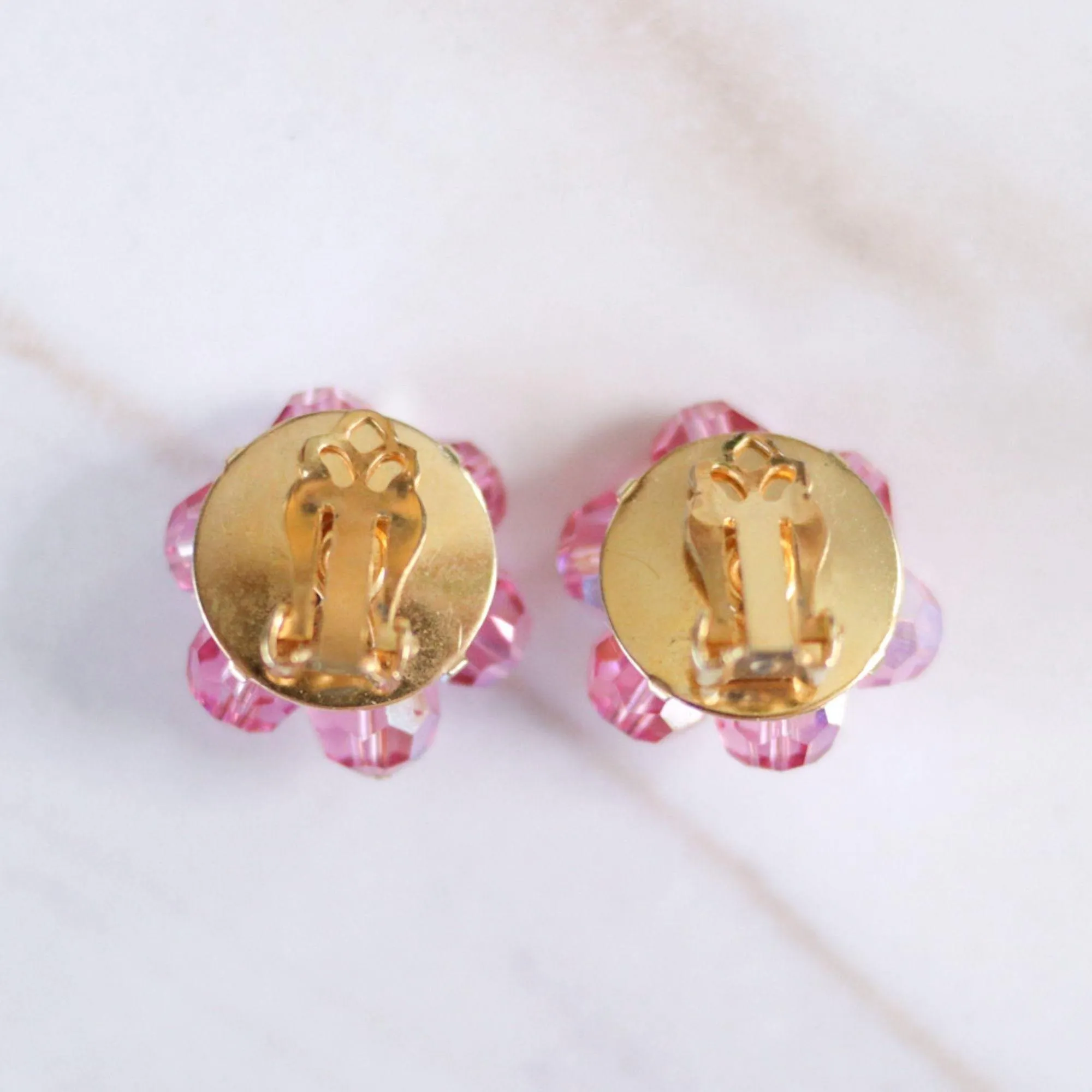 Vintage Pink Aurora Borealis Crystal Beaded Statement Earrings