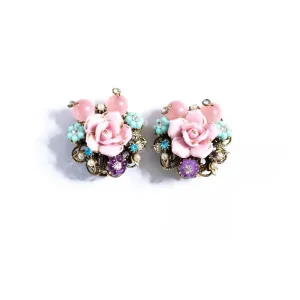 Vintage Pink Porcelain Rose Earrings