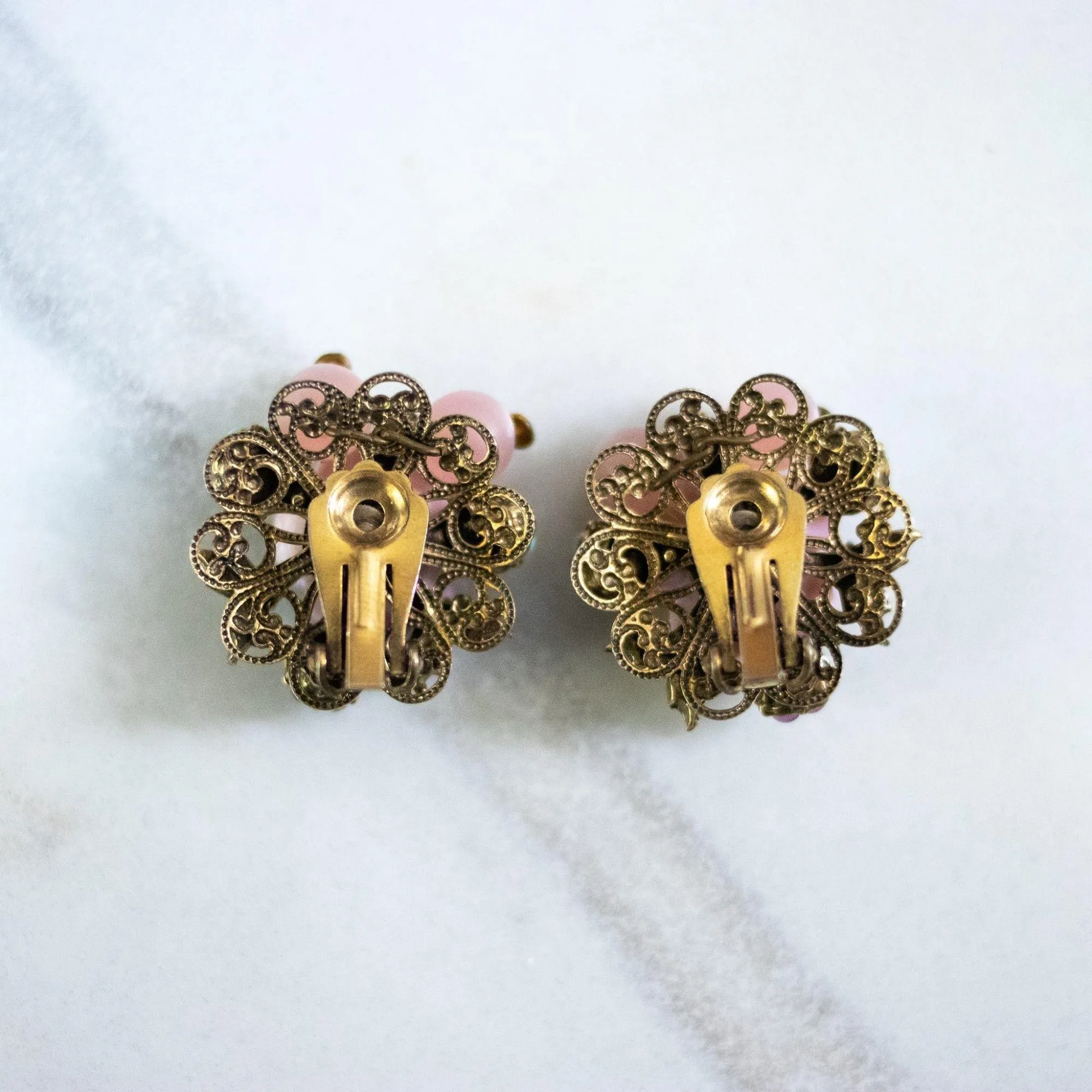 Vintage Pink Porcelain Rose Earrings