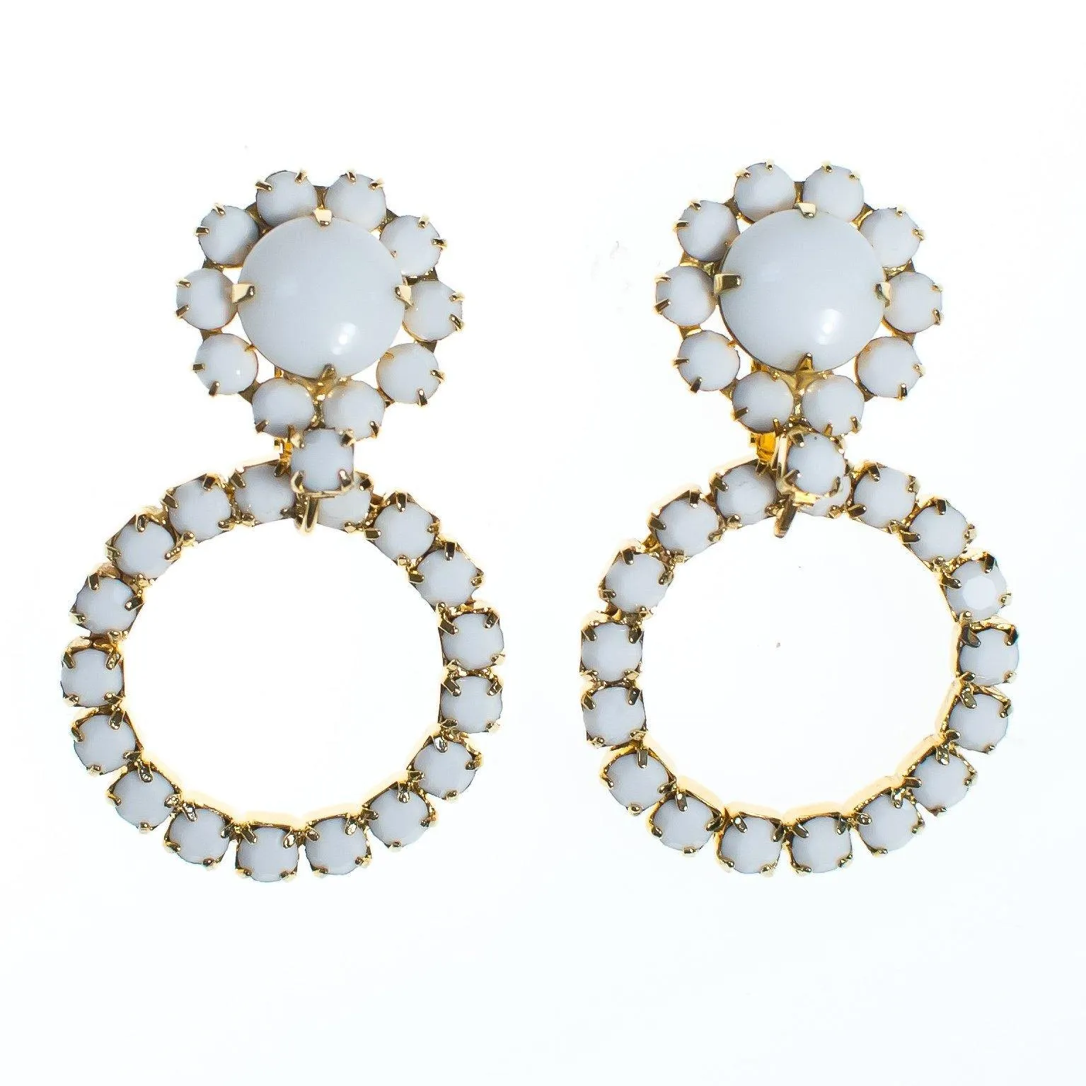 Vintage Retro Milk Glass Doorknocker Statement Earrings