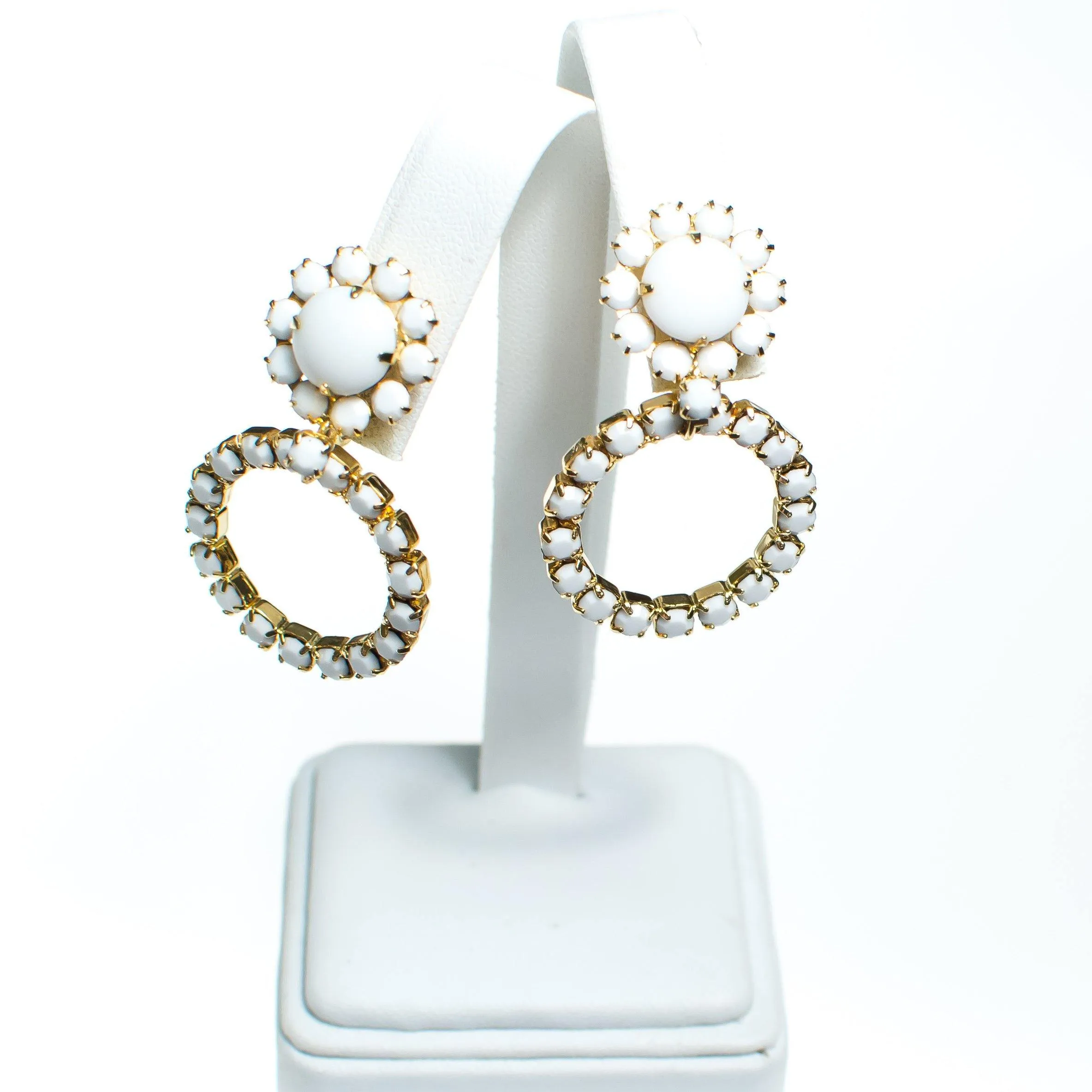 Vintage Retro Milk Glass Doorknocker Statement Earrings