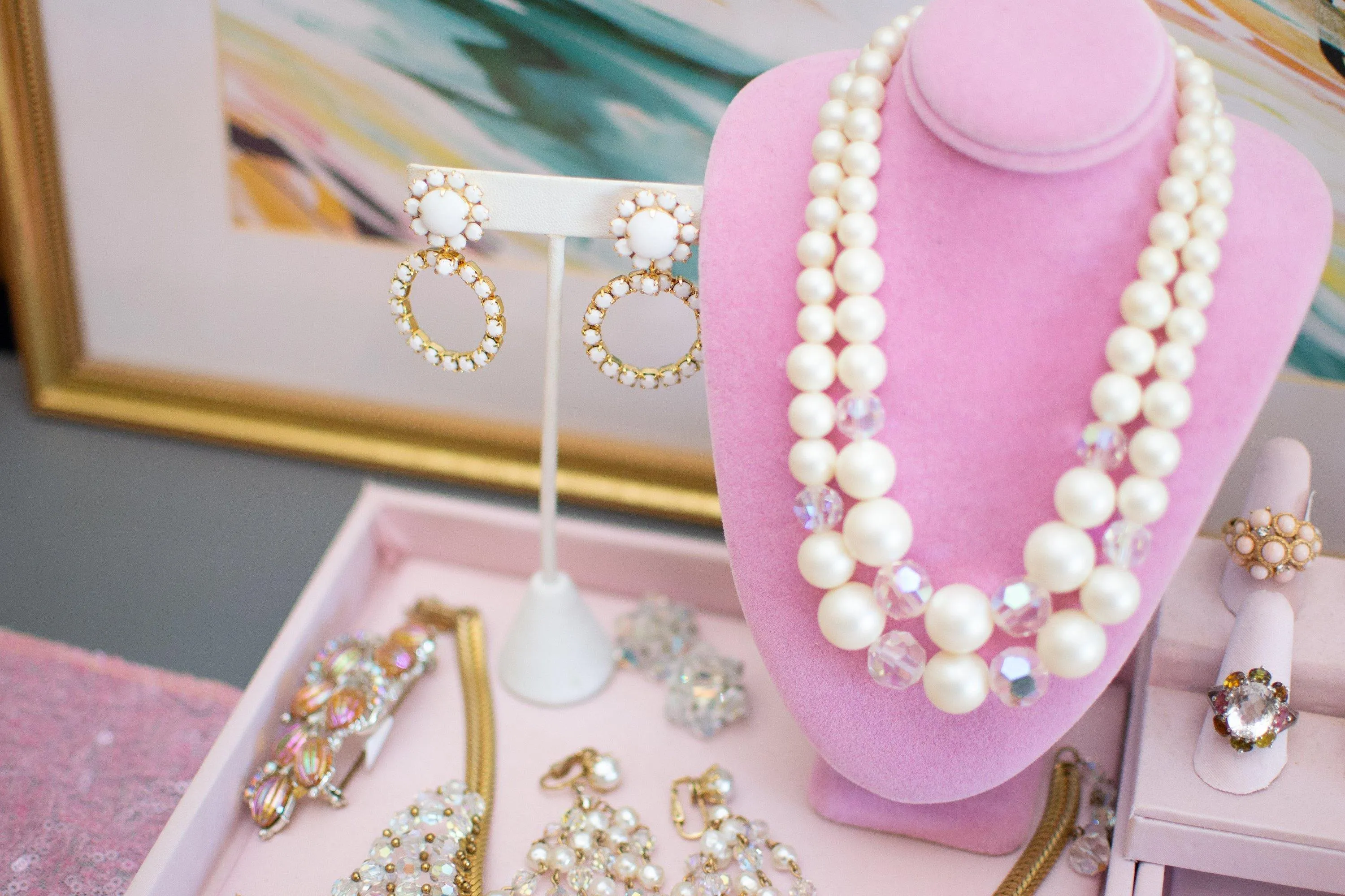 Vintage Retro Milk Glass Doorknocker Statement Earrings