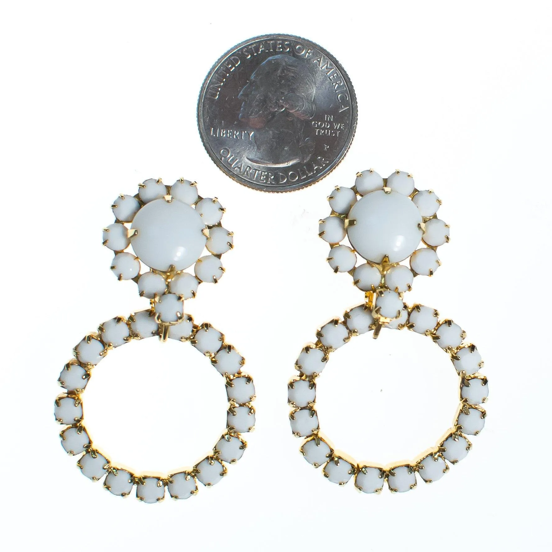 Vintage Retro Milk Glass Doorknocker Statement Earrings