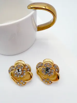 Vintage Rose Crystal Stud Earrings – Gold-Plated Floral Design