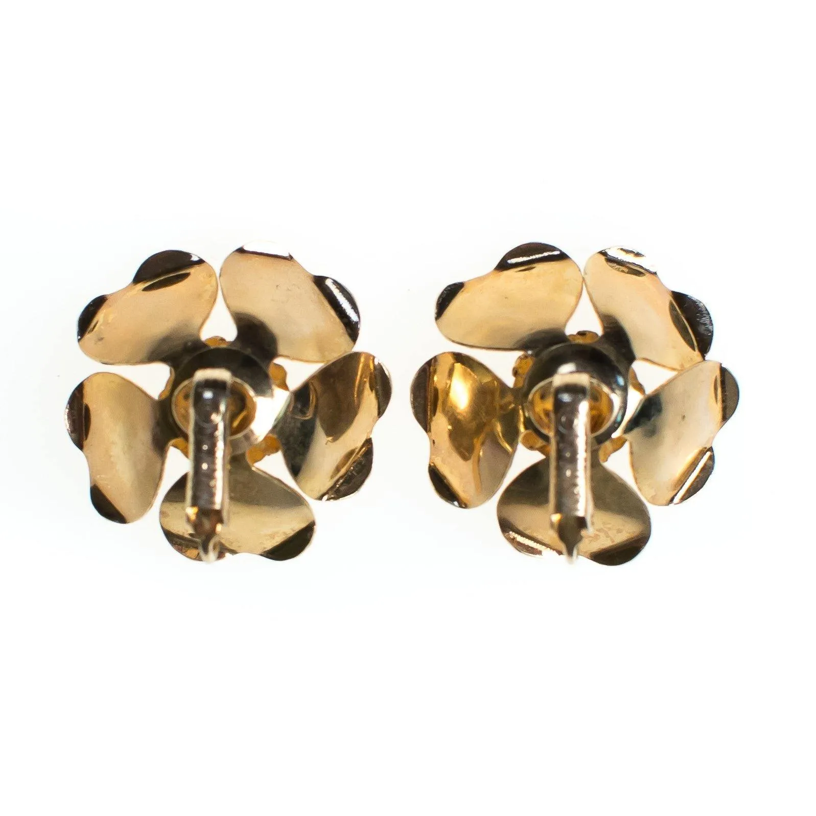Vintage Sarah Coventry Flower Earrings, Amber Brown Rhinestone Center, Gold Tone Setting, Clip-on Earrings