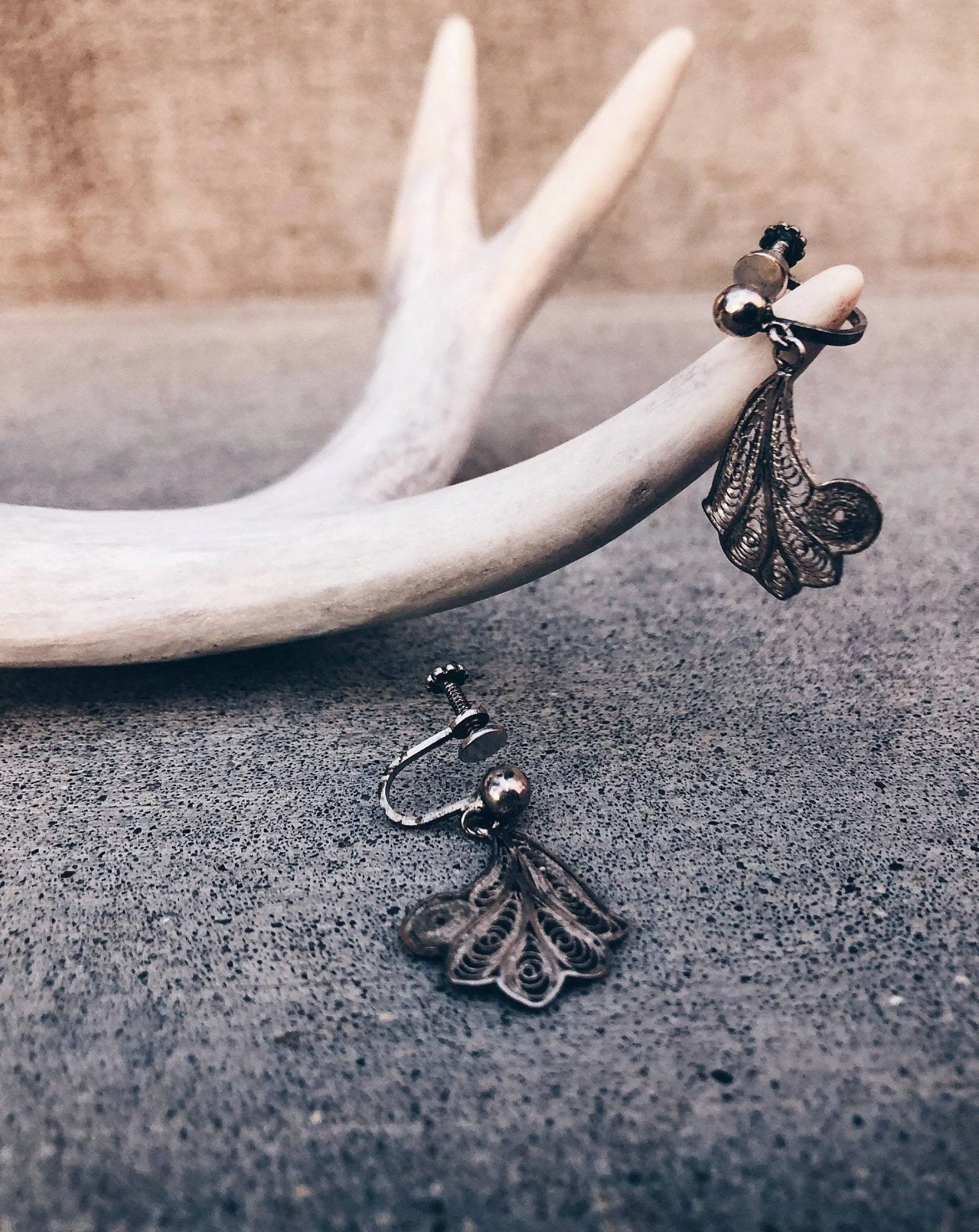 Vintage Silver Filigree Drop Earrings