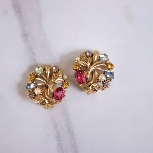 Vintage STAR Colorful Pastel Rhinestone Statement Earrings
