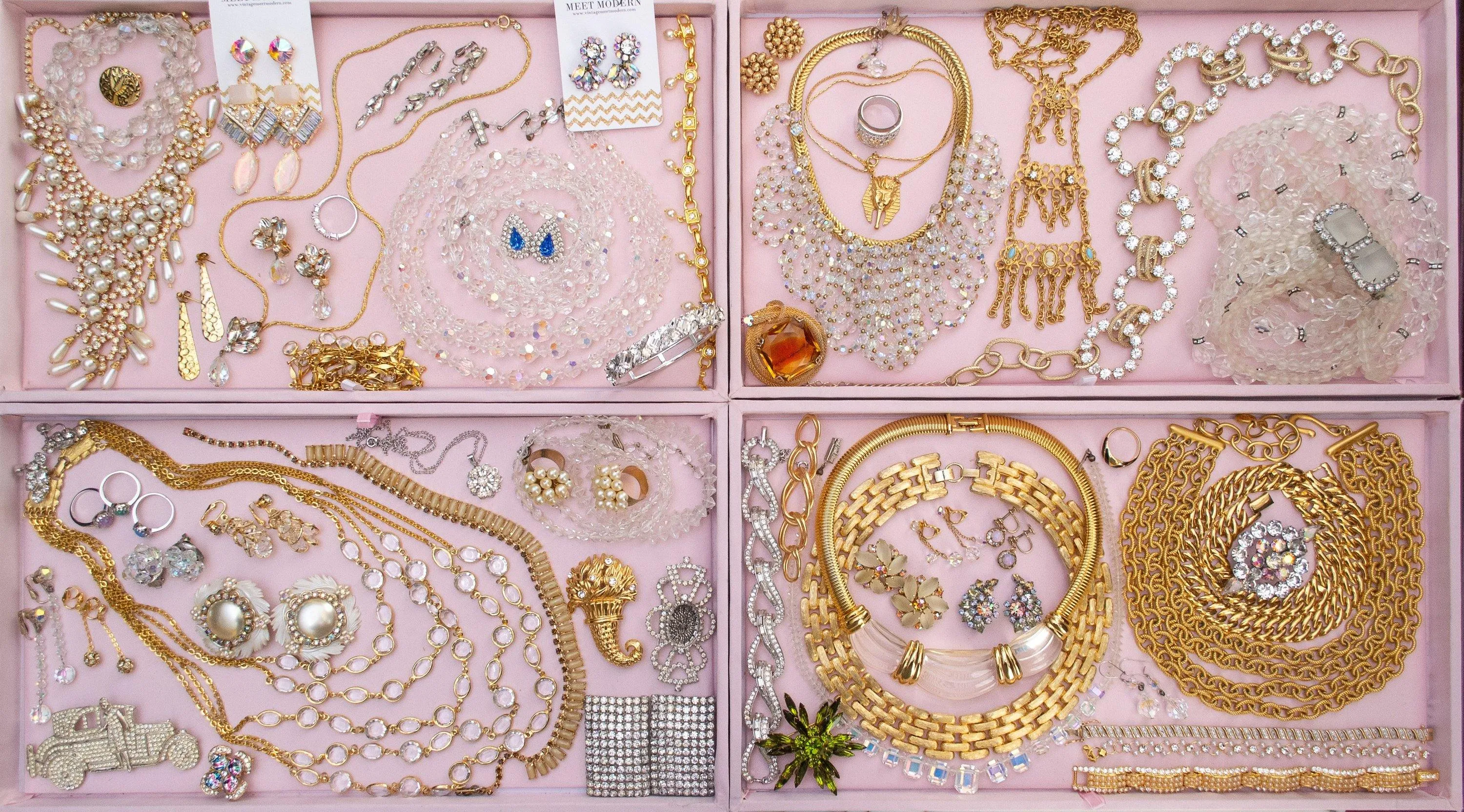 Vintage Statement Earrings, White Lucite Feathers, Faux Pearls, Aurora Borealis Rhinestones, Silver Tone Setting, Clip-on