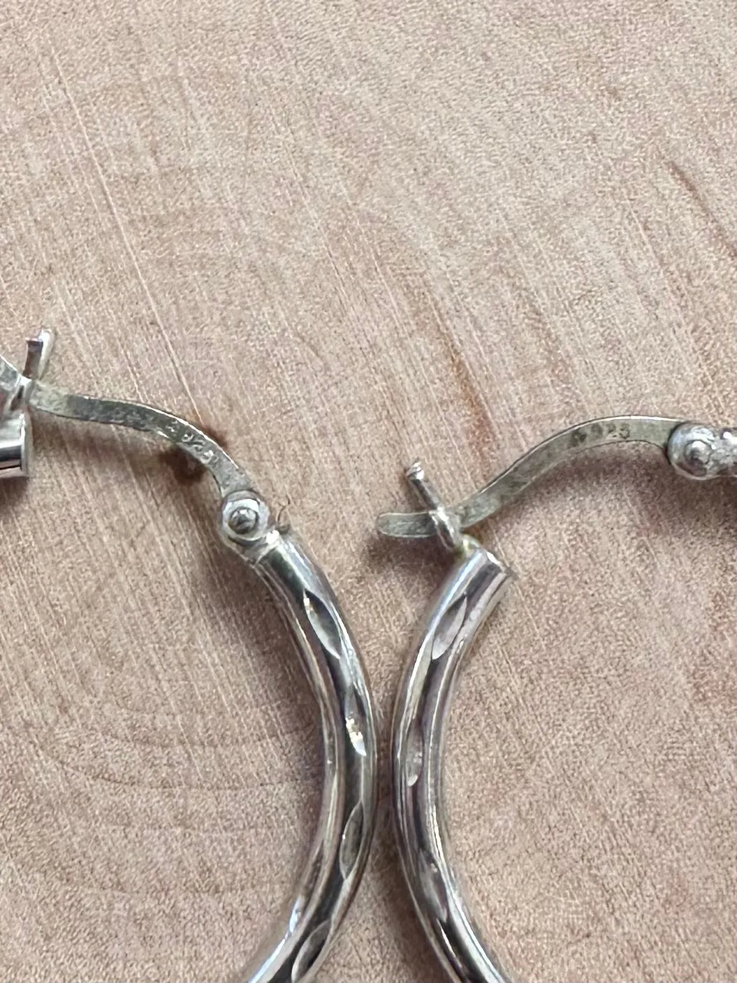 Vintage Sterling Silver 925 Thin Carved Hoop Earrings Silver Hoops