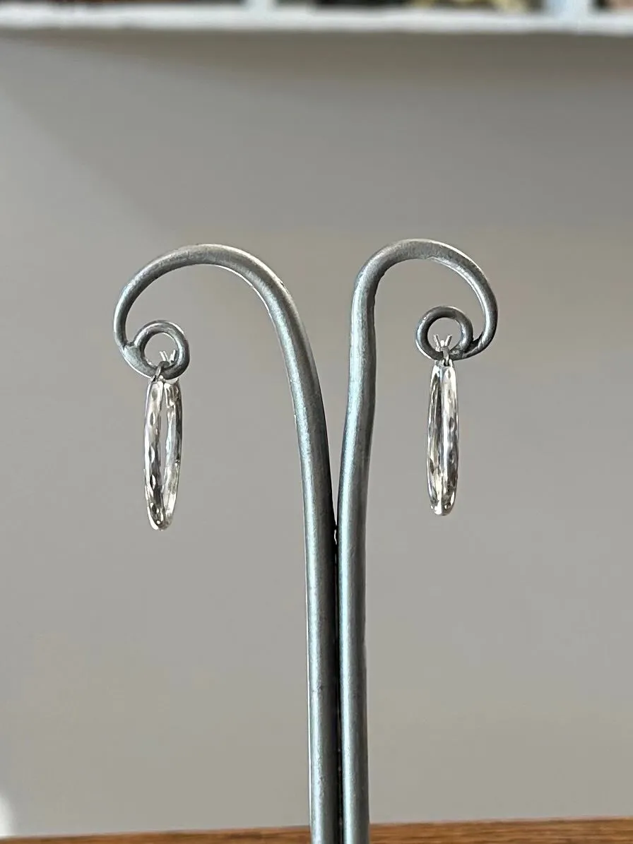 Vintage Sterling Silver 925 Thin Carved Hoop Earrings Silver Hoops