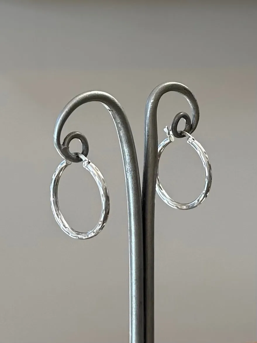Vintage Sterling Silver 925 Thin Carved Hoop Earrings Silver Hoops