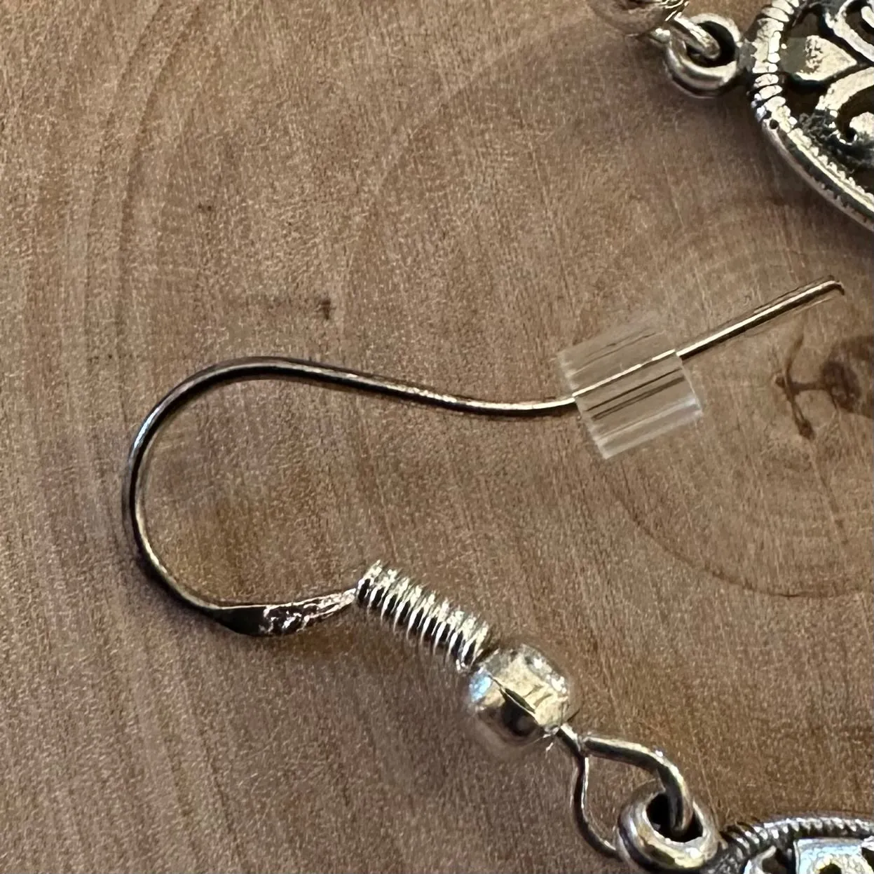 Vintage Sterling Silver & Genuine Baltic Amber Art Nouveau Style Scroll Dangle Earrings
