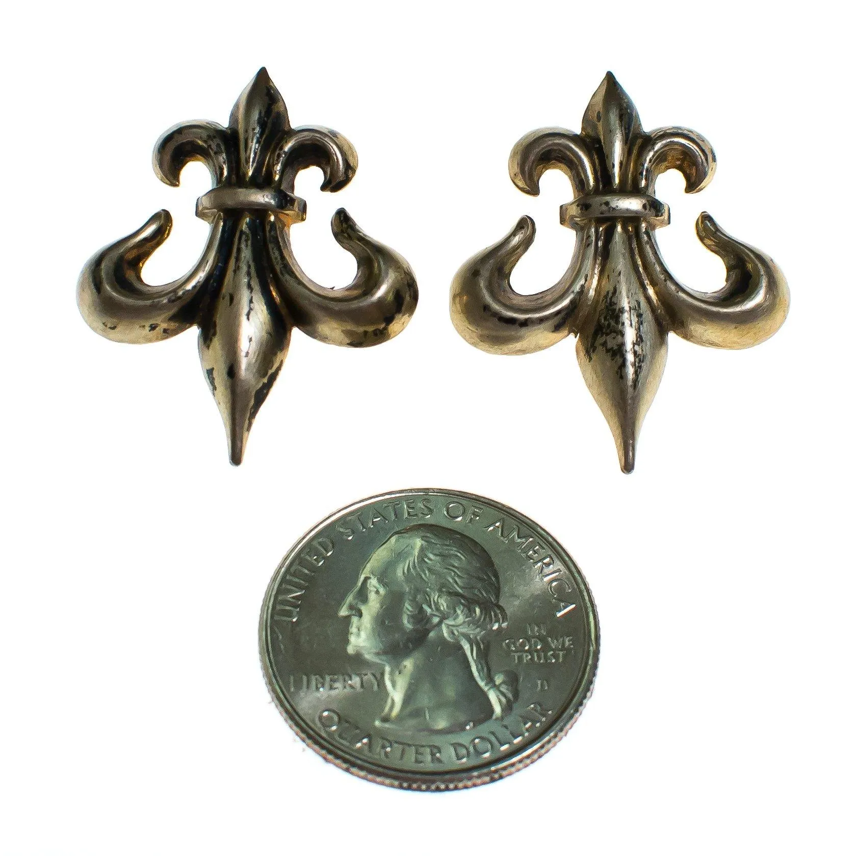 Vintage Sterling Silver Fleur de Lis Screw Back Earrings