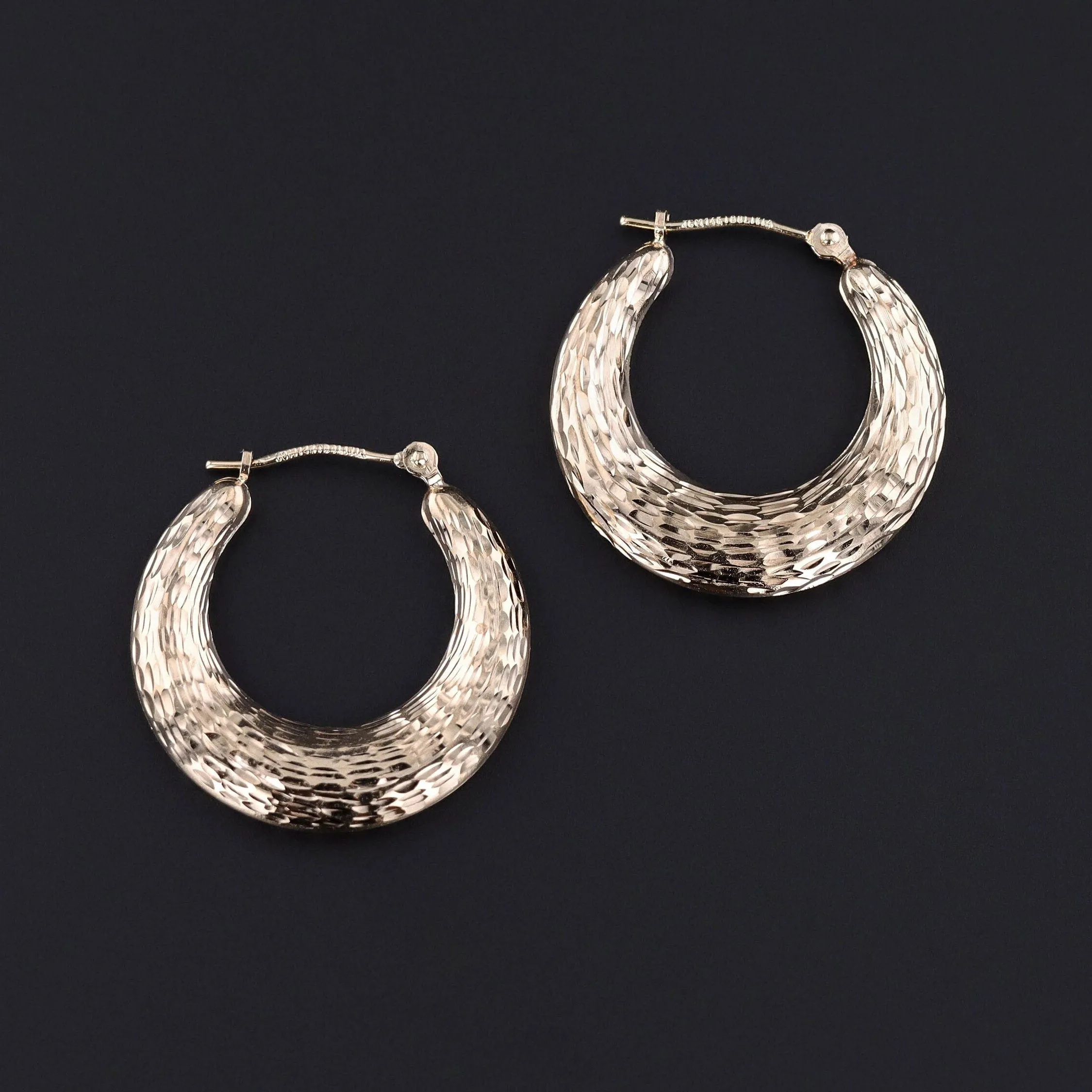Vintage Textured Hoop Earrings of 14k Gold