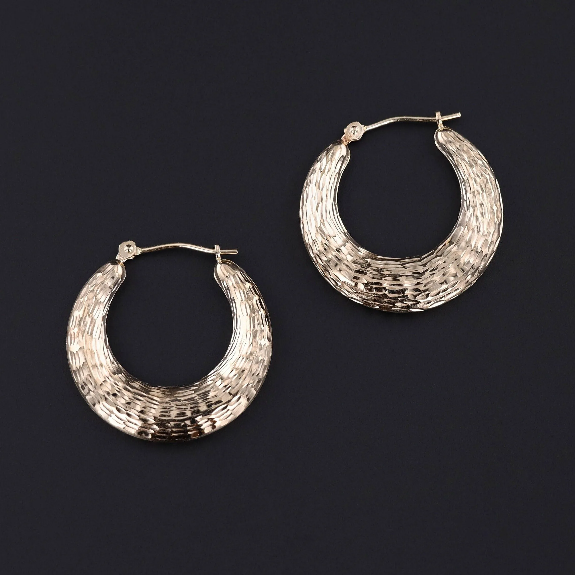 Vintage Textured Hoop Earrings of 14k Gold