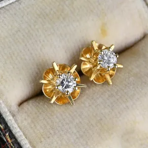 Vintage Tiffany & Co 18K Gold Buttercup Set Diamond Stud Earrings