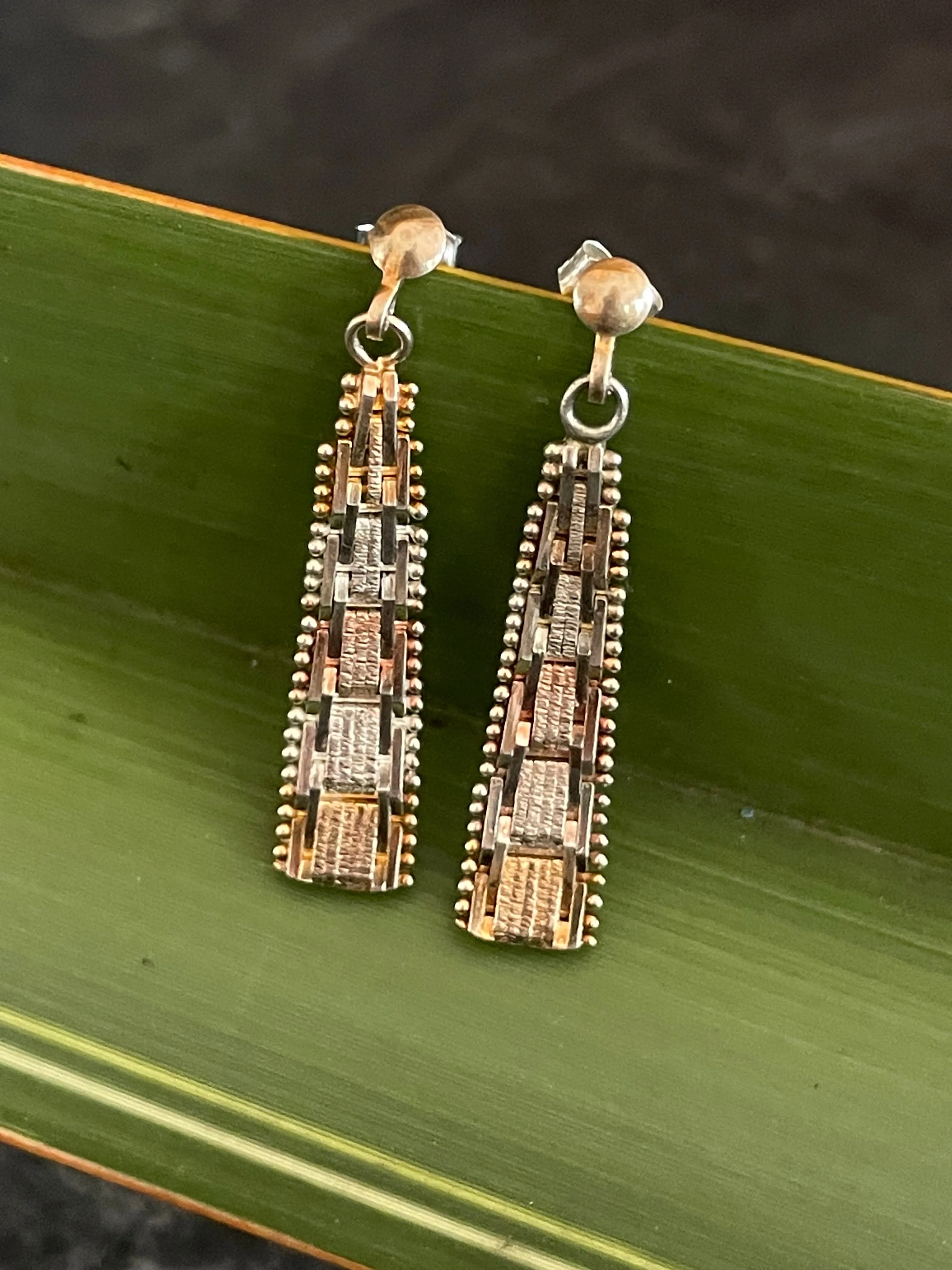 Vintage Tri Colour Silver Earrings