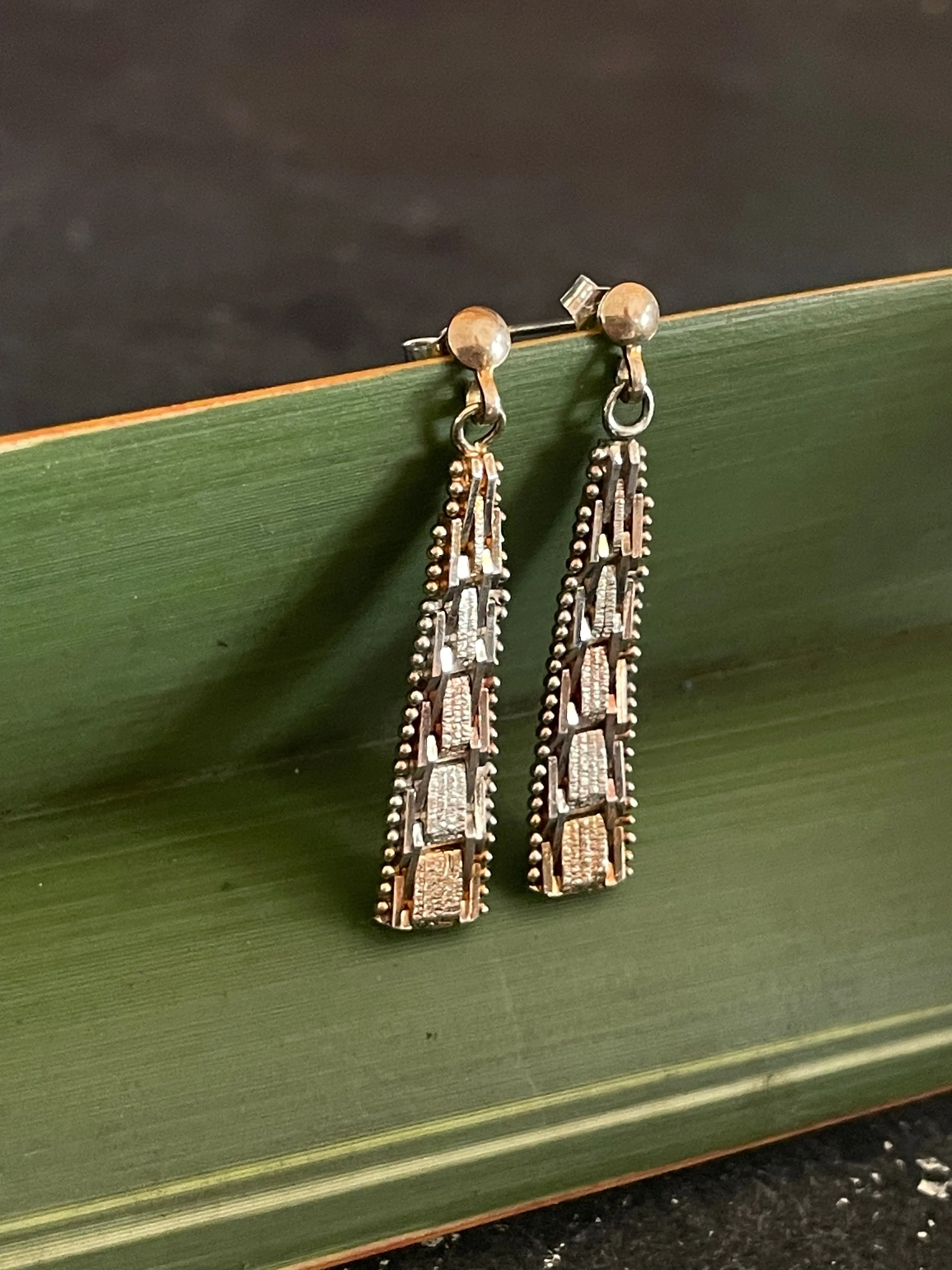 Vintage Tri Colour Silver Earrings