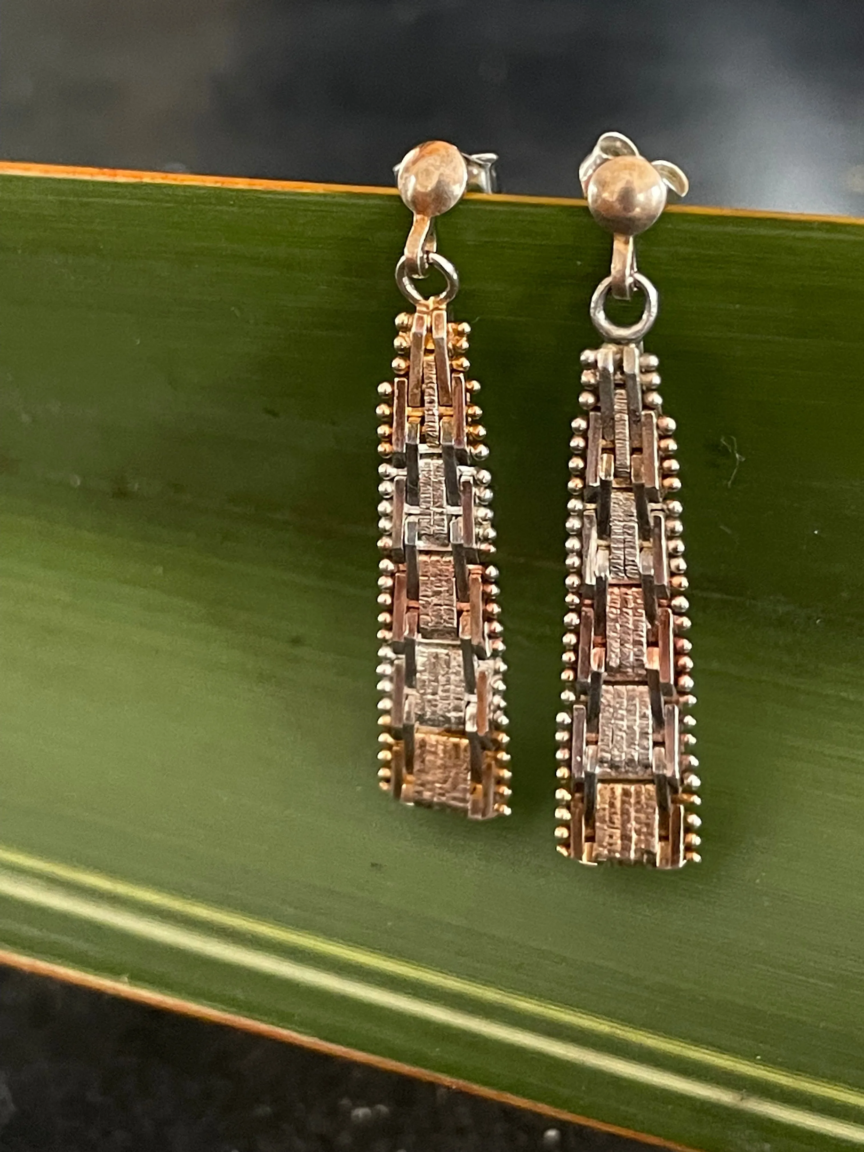 Vintage Tri Colour Silver Earrings
