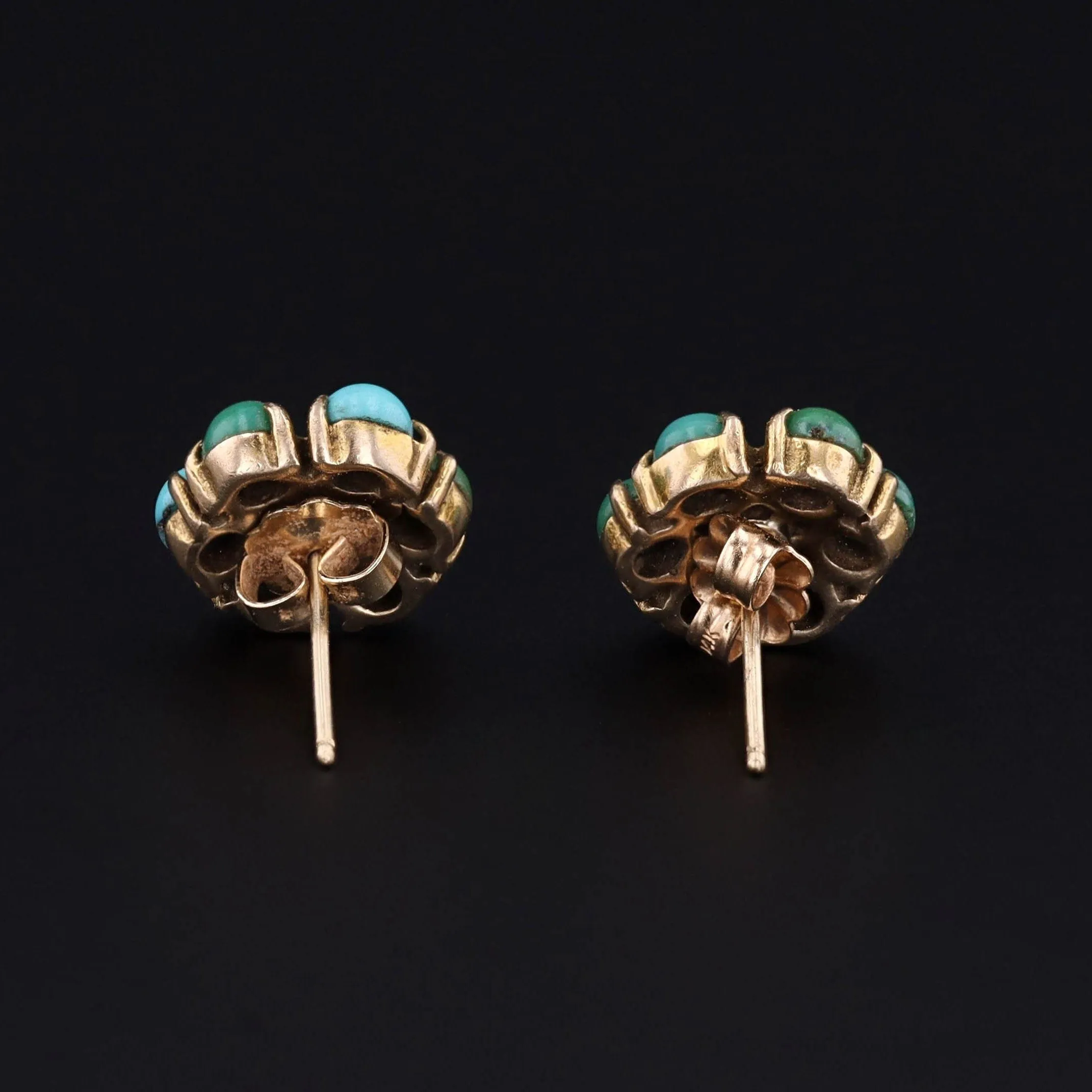 Vintage Turquoise and Pearl Flower Earrings of 10k Gold