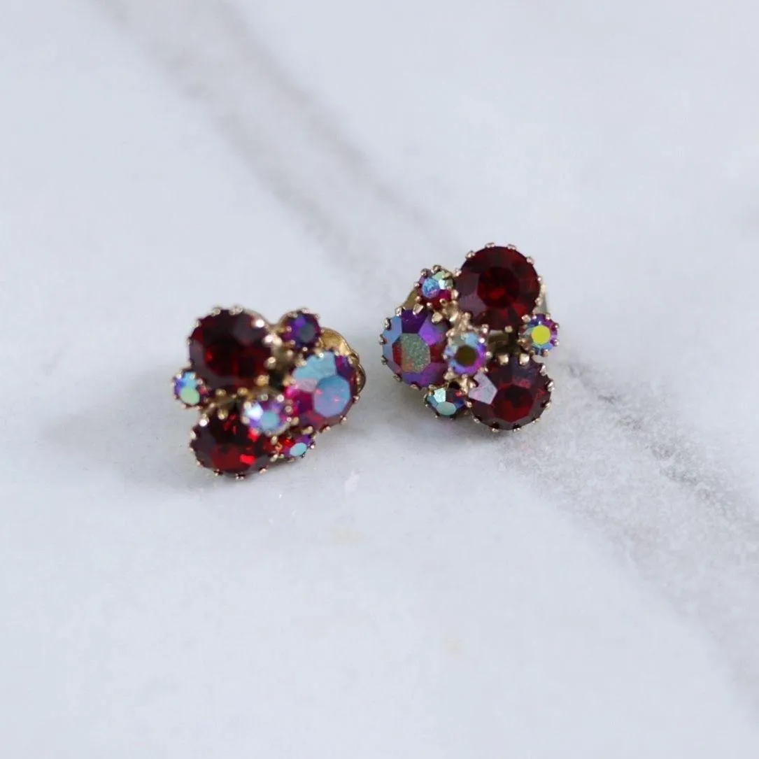 Vintage Weiss Red Aurora Borealis Earrings