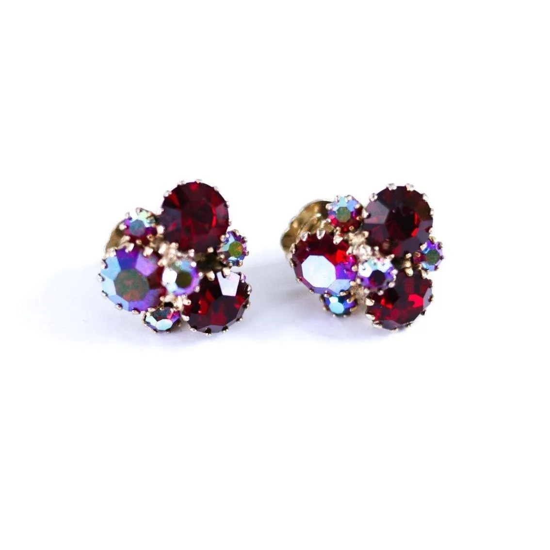 Vintage Weiss Red Aurora Borealis Earrings
