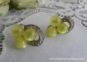 Vintage Yellow Moonglow and Rhinestone Earrings
