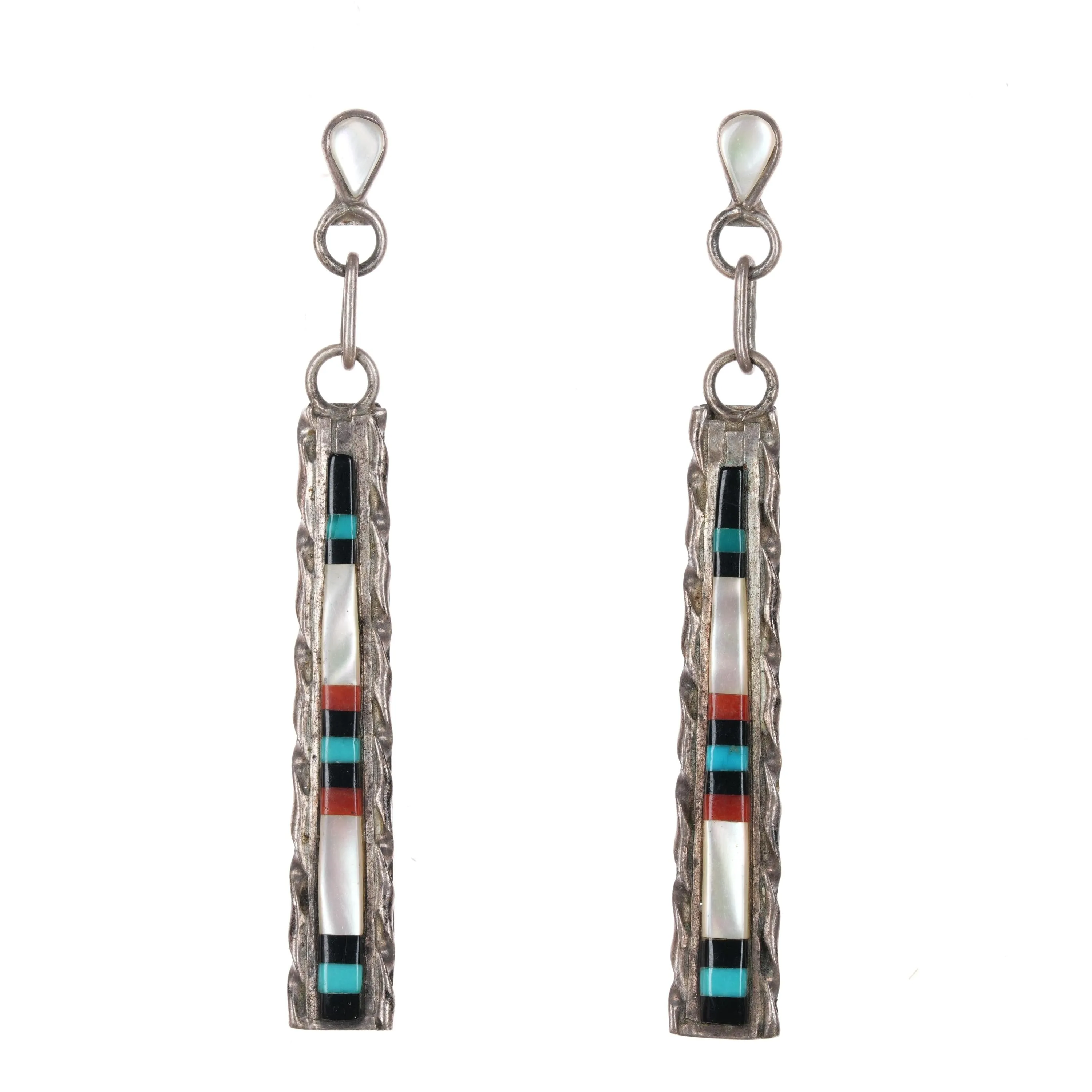 Vintage Zuni sterling inlay earrings b