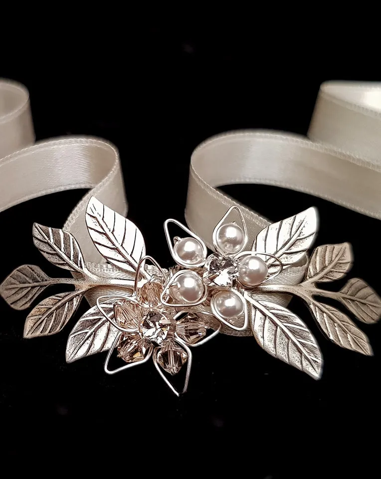 wedding cuff - Jessica dainty floral ribbon cuff by Kezani