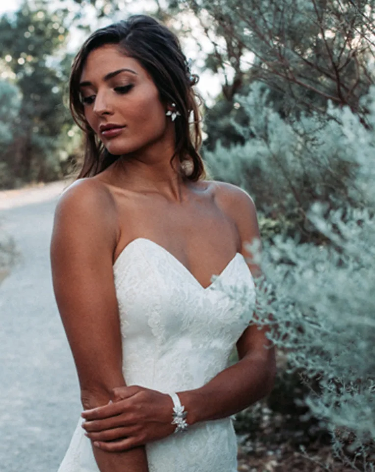 wedding cuff - Jessica dainty floral ribbon cuff by Kezani