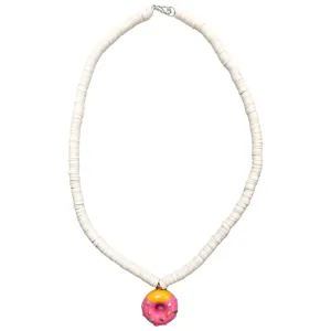 White Beaded Necklace with Donut