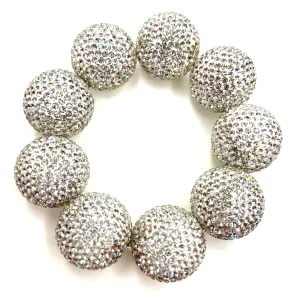 White Crystal Sphere Stretch Statement Bracelet
