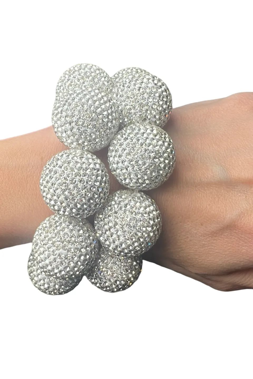 White Crystal Sphere Stretch Statement Bracelet