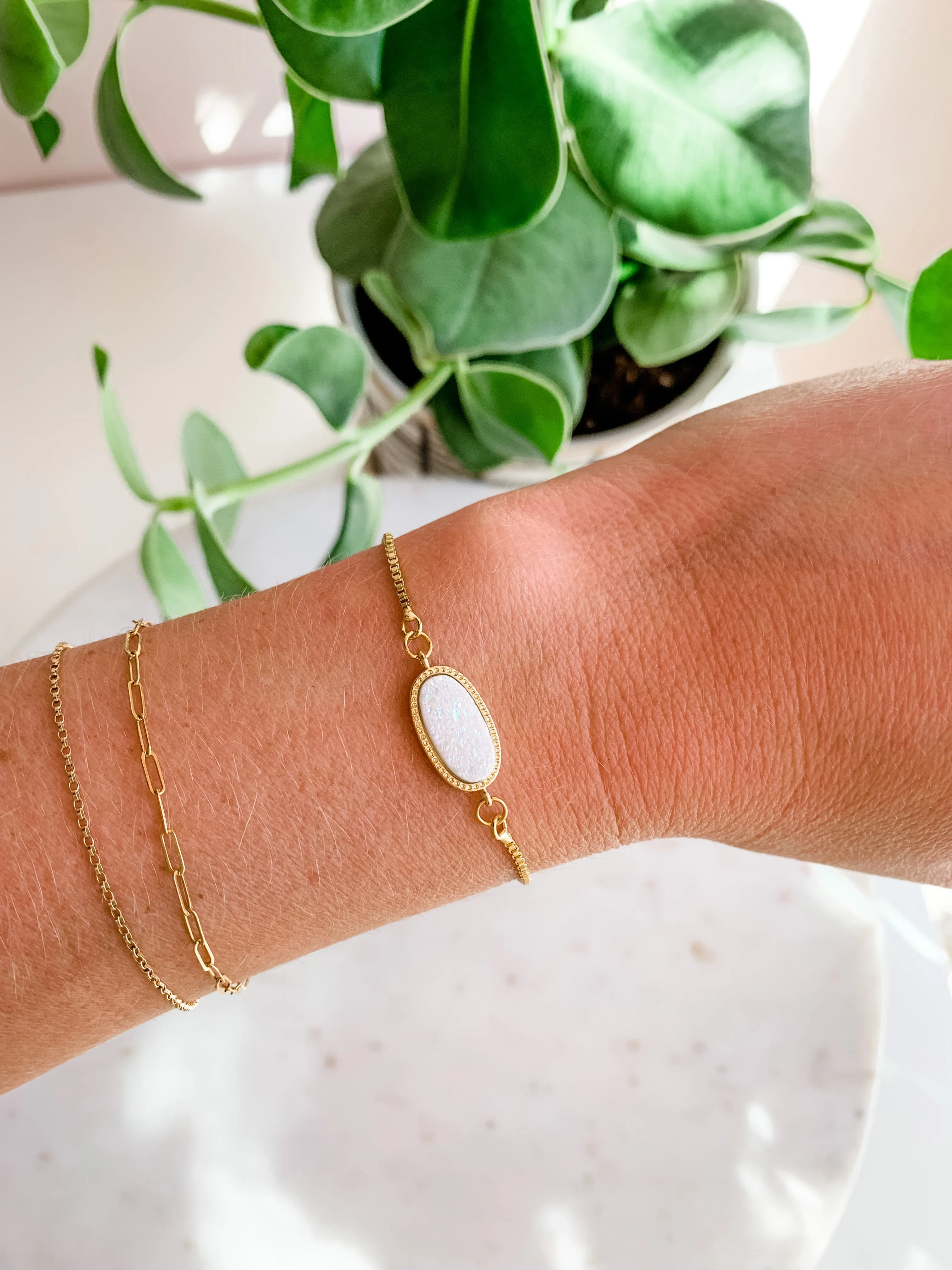 White Druzy Gold Bolo Bracelet