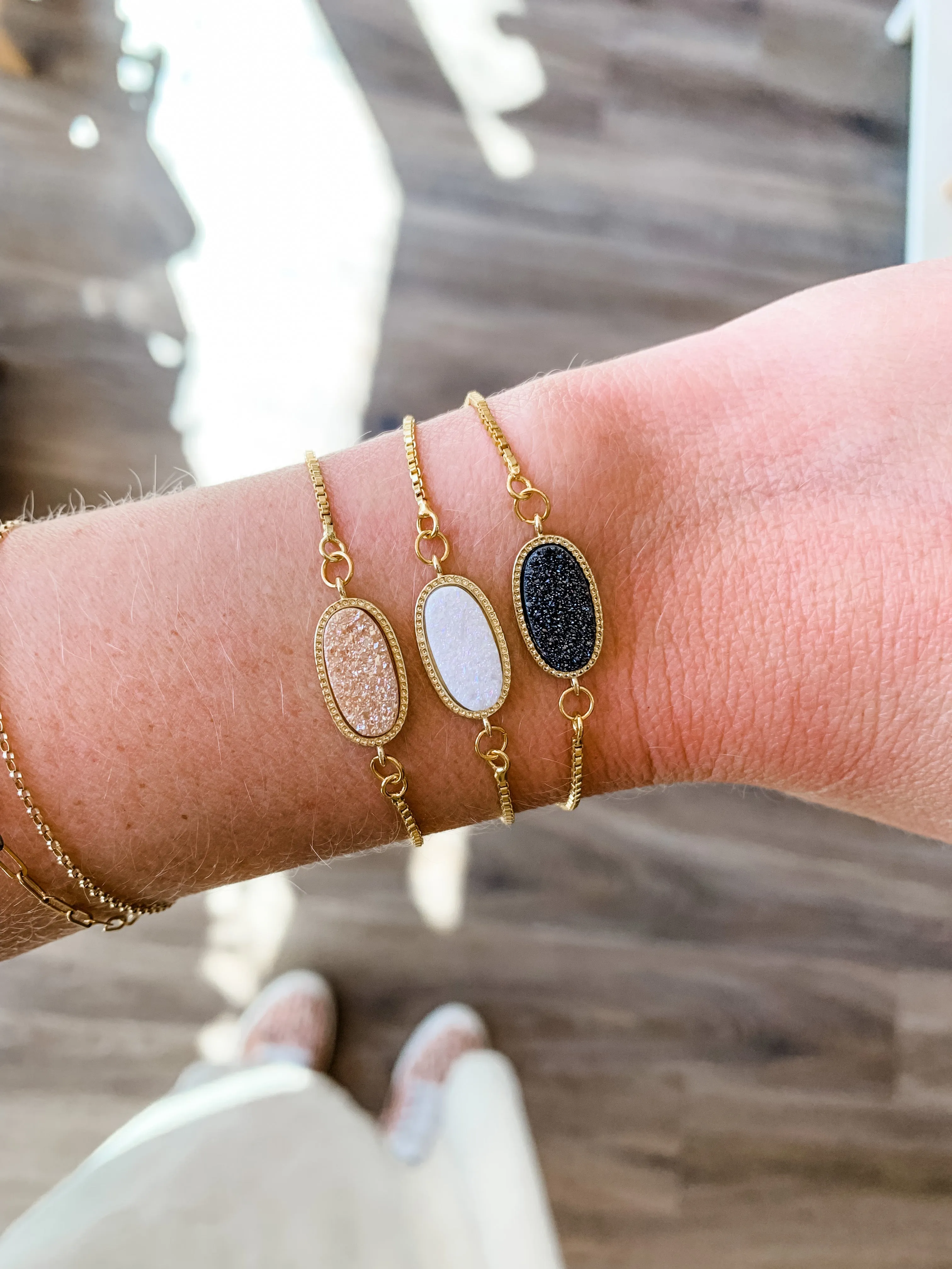 White Druzy Gold Bolo Bracelet