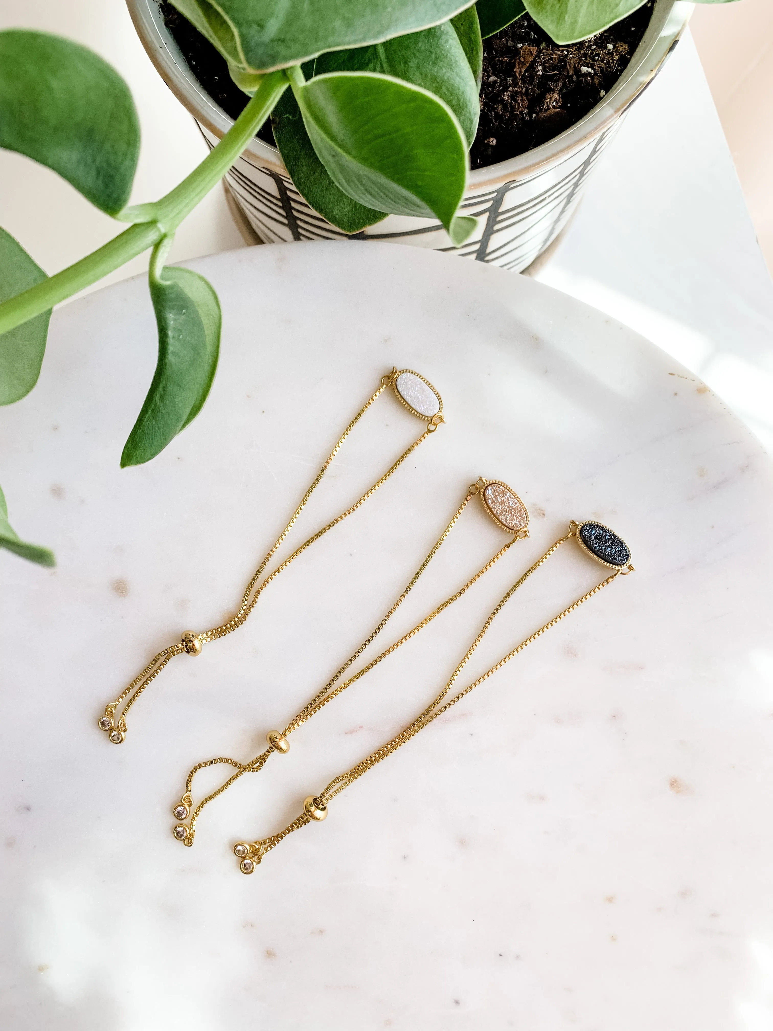 White Druzy Gold Bolo Bracelet