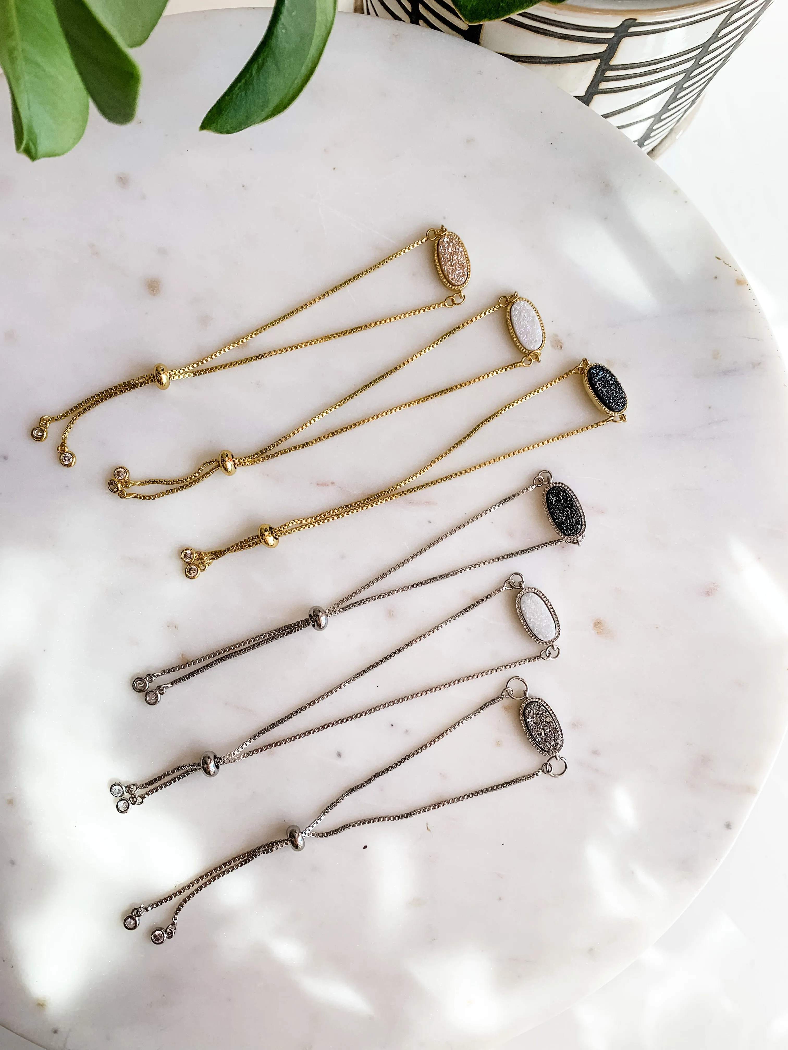 White Druzy Gold Bolo Bracelet