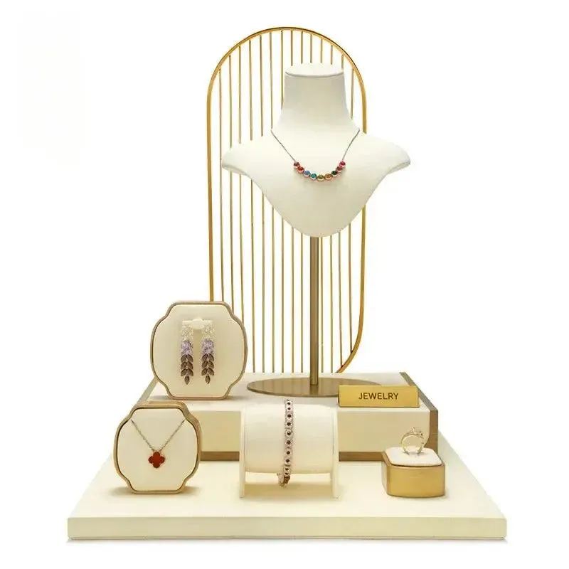 White microfiber jewelry display props, rings, necklaces, earrings, bracelets, counters, window jewelry display racks
