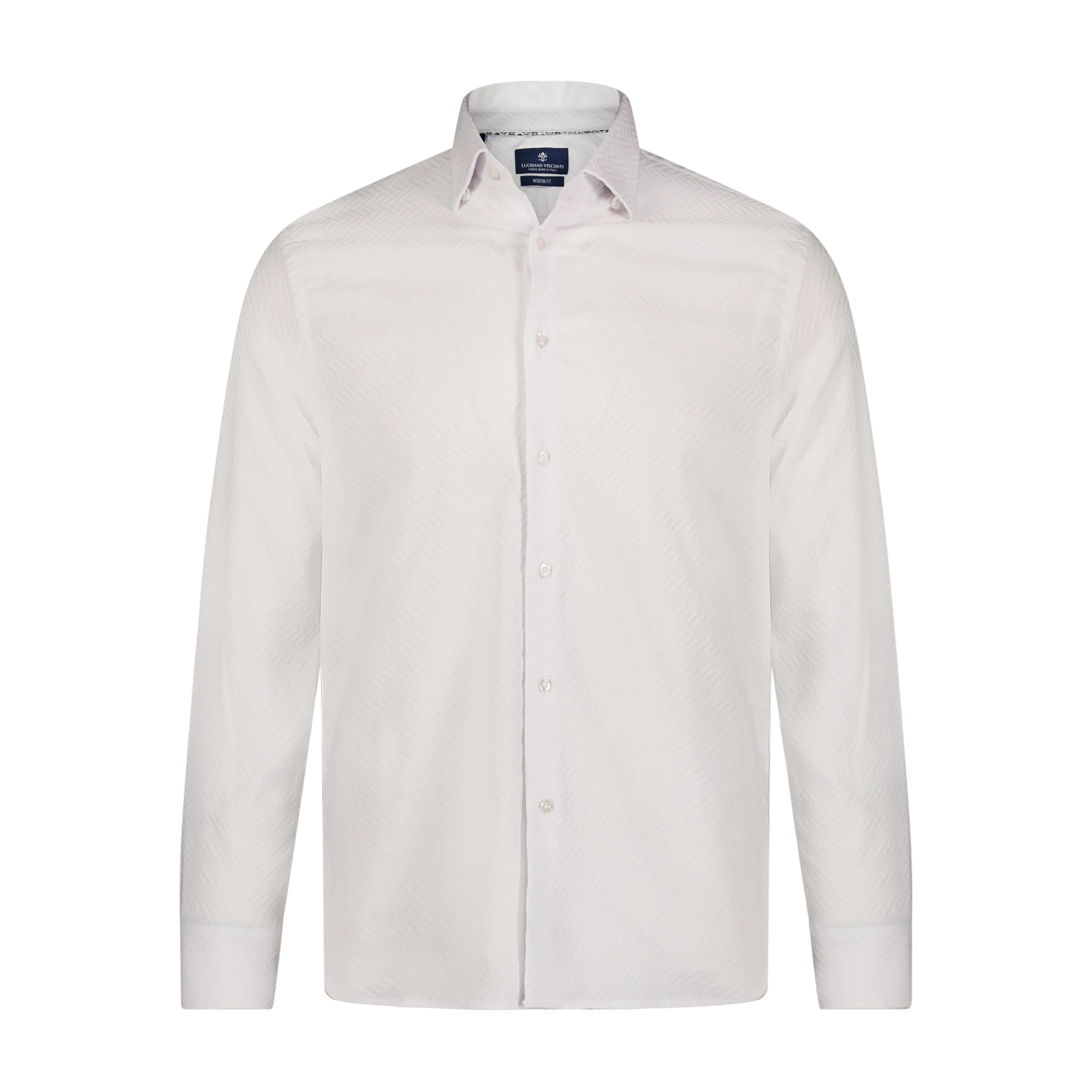 White on White Zigzag Print Long Sleeve Shirt