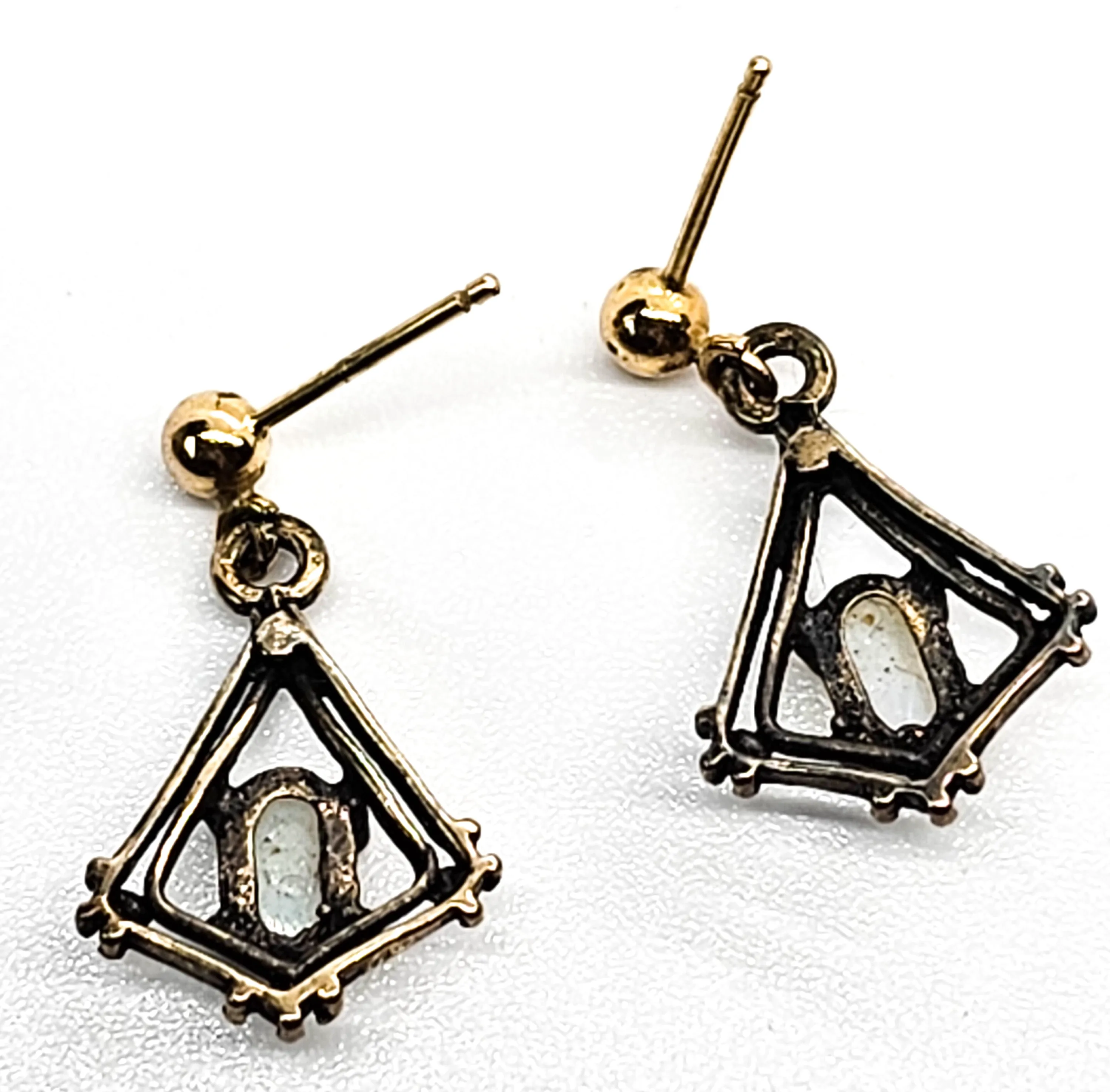 White opal 14k gold and sterling silver vintage drop earrings