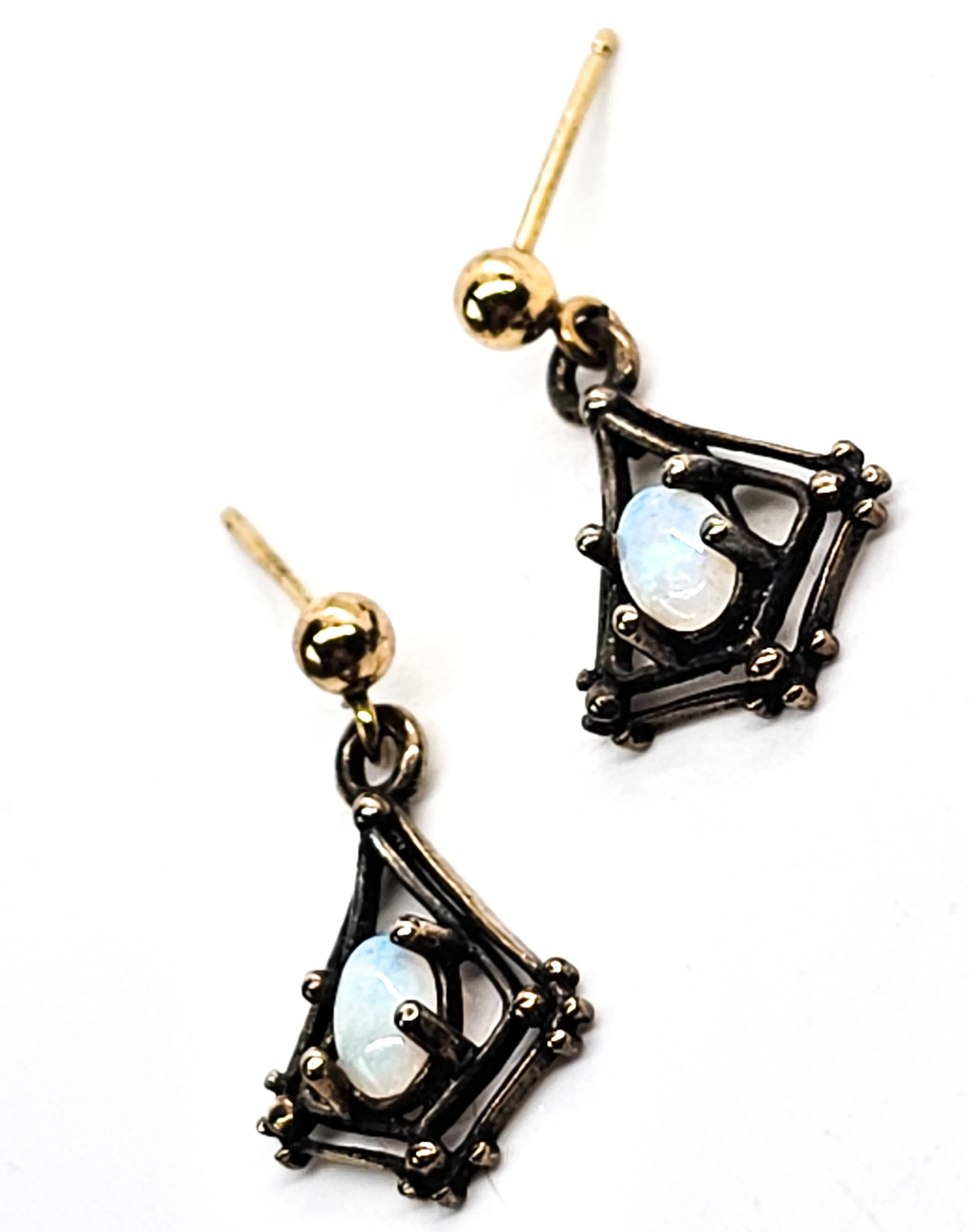 White opal 14k gold and sterling silver vintage drop earrings