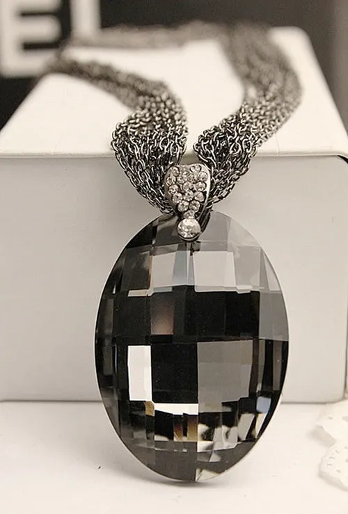 Who Vintage Gold / Black Oval Glass Crystal Pendant Necklace, Charm Multi-Chain Long Chain Necklaces for Women XHP076