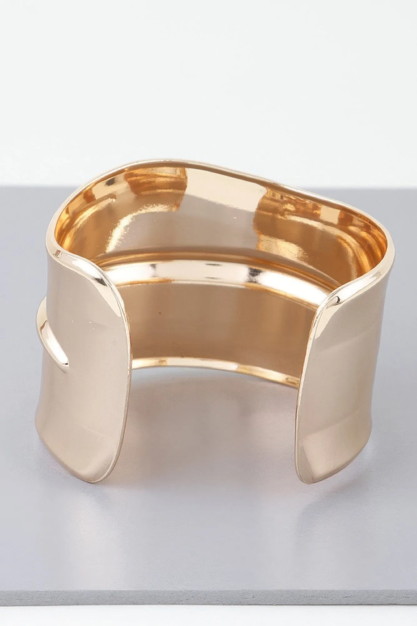 Wide Shiny Rib Open Cuff Bracelet