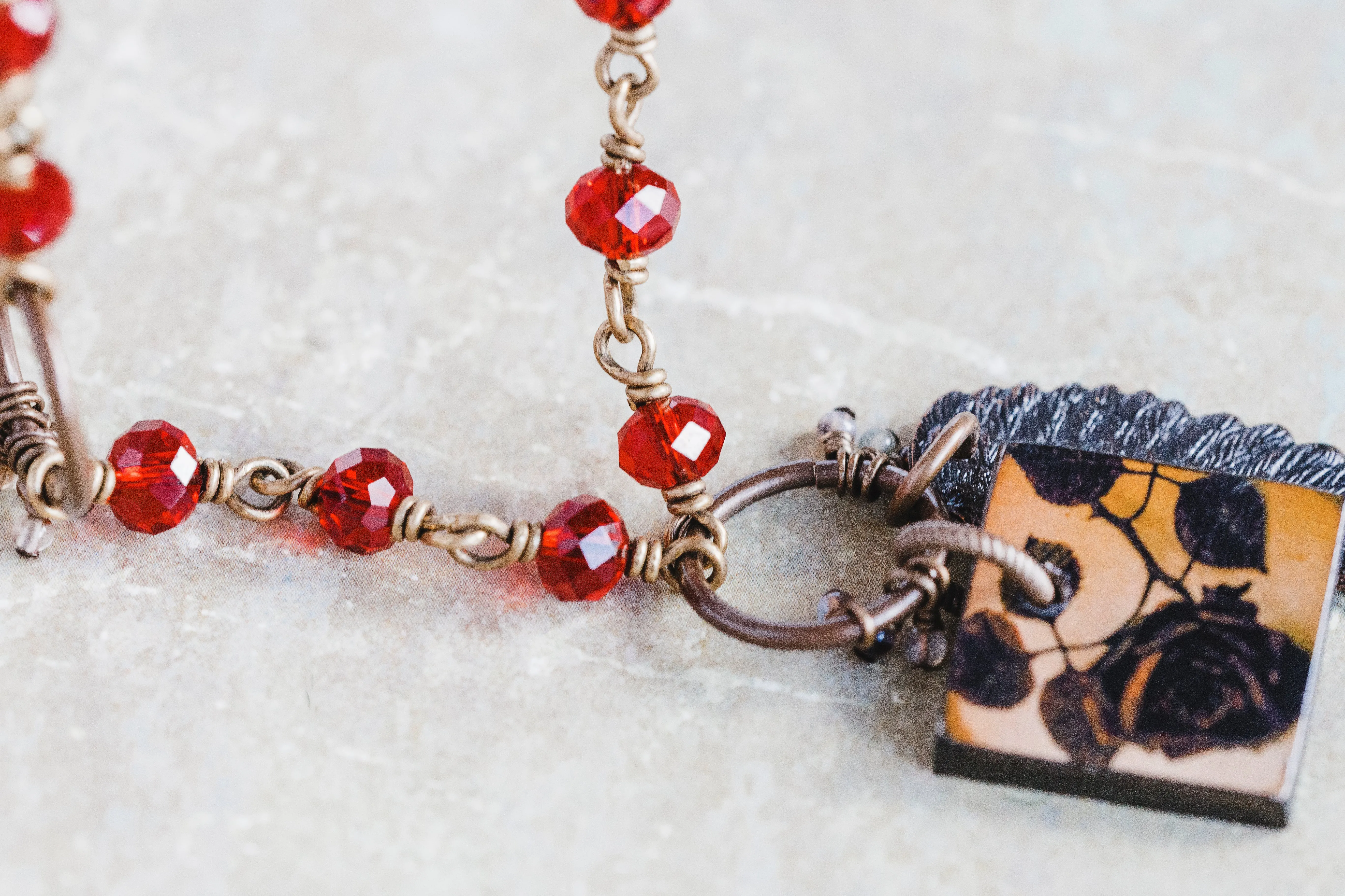 Wings and Roses Crystal Brass Necklace As Seen On The Vampire Diaries